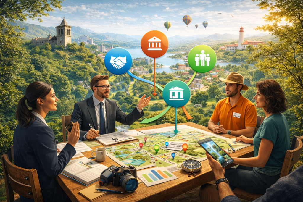 governança no turismo com atores locais organizando o desenvolvimento de um destino turístico