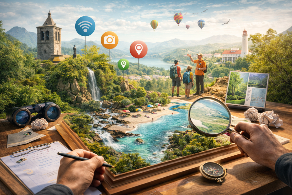 produto turístico representando experiência turística em um destino com atrativos serviços e infraestrutura